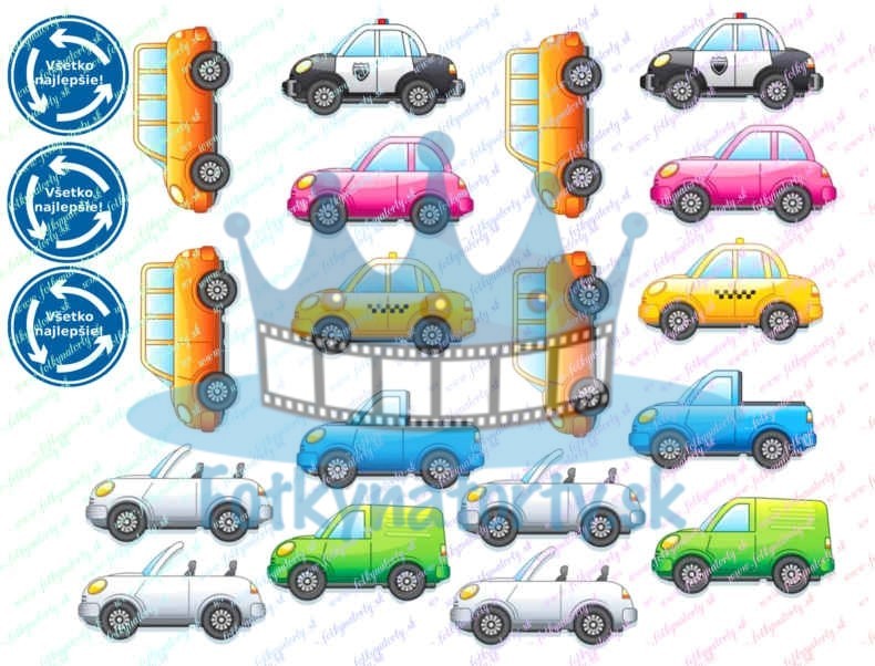 Kreslené autíčka dekorácie na torty, muffiny, cupcakes a medovníčky + jedlé dopravné značky