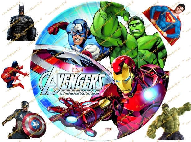 Jedlý obrázok Avengers na tortu s dekoráciami na vystrihnutie