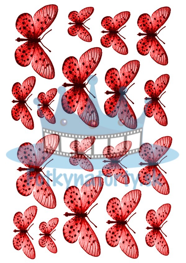Jedlé obrázky motýle - červené - dekorácie na muffiny, na tortu, zákusky- 18 ks