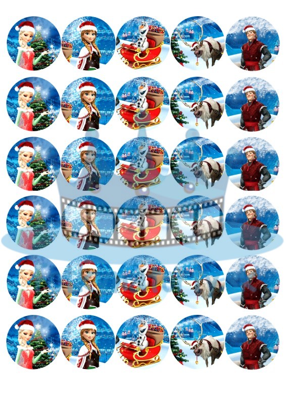 Vianočné dekorácie Frozen -30ks- jedlé dekorácie a  oblátky na muffiny, medovníčky a iné dobrôtky / jedlá oblátka / jedlý obrázok / na tortu / Fotky na torty