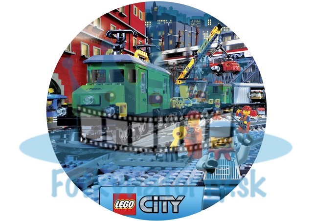 Lego City Vlaková Stanica KRUH - jedlý obrázok / oblátka na tortu / Fotky na torty