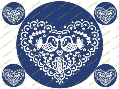 Folklórne modré srdce - jedlý obrázok na tortu - kruh