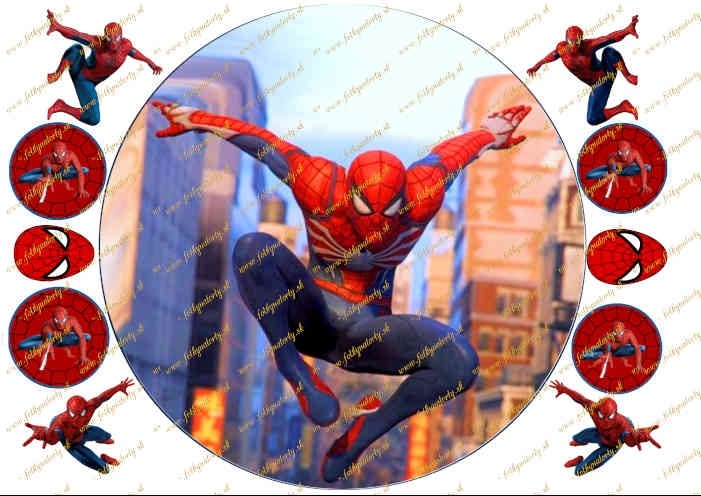 Farebný jedlý obrázok Spiderman na tortu s dekoráciami na vystrihnutie