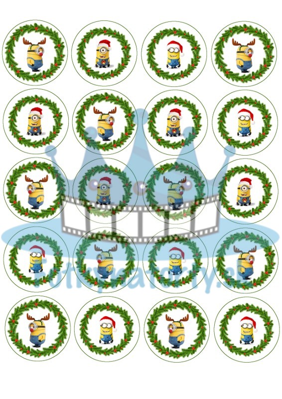 Vianoční Mimoni / Minions -20ks- jedlé dekorácie a  oblátky na muffiny, medovníčky a iné dobrôtky / na tortu / jedlý obrázok/ na muffin / Vianoce / Fotky na torty