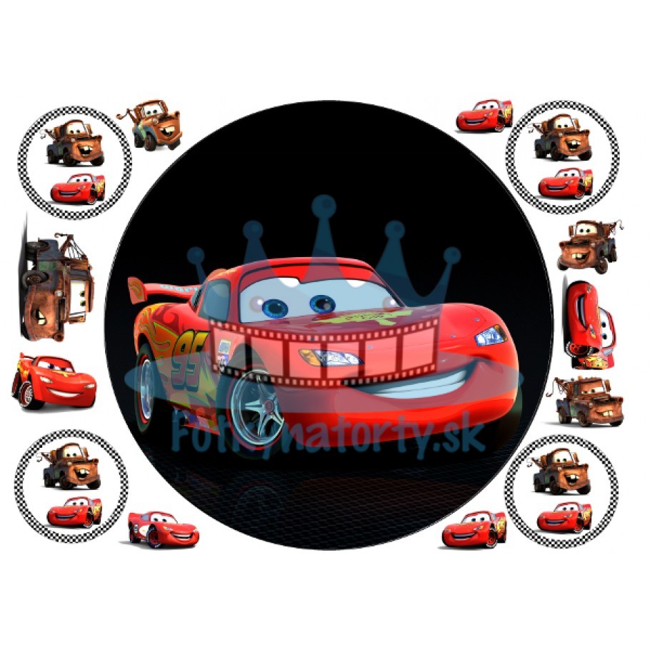 Autíčko McQueen kruh s dekoráciami - jedlý obrázok na tortu / jedlé obrázky / oblátka / Fotky na torty / na muffiny mafiny