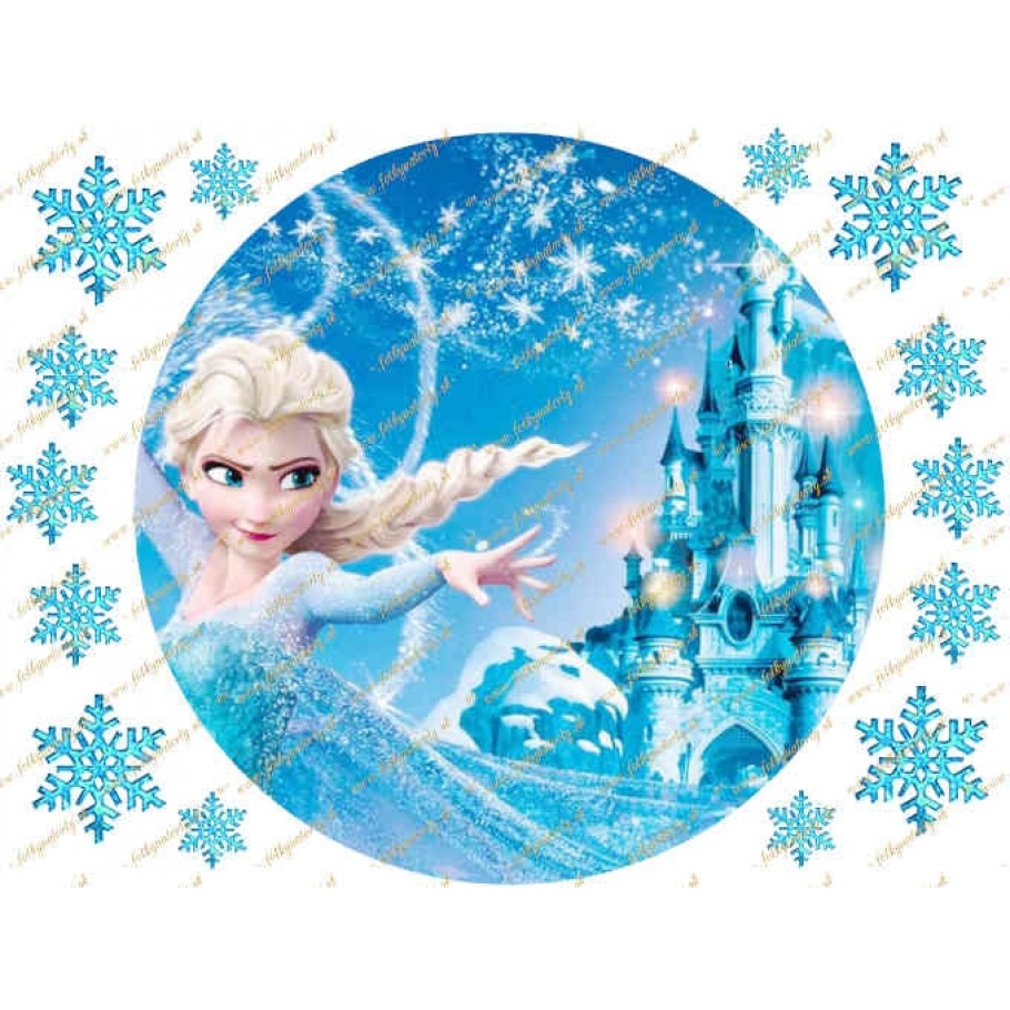 Prekrásny jedlý obrázok na tortu - Elsa a ľadový zámok - kruh
