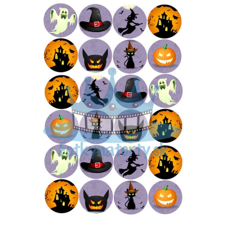 Halloweenske dekorácie na muffiny - 24 ks - jedlé dekorácie na zákusky, medovníčky a iné dobrôtky / na tortu / jedlé tortové obrázky / dekorácie na pečenie/ Fotky na torty