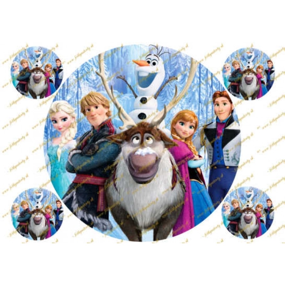 Krásny jedlý obrázok Frozen - Anna, Elsa, Olaf, Sven, ... všetky postavy z rozprávky