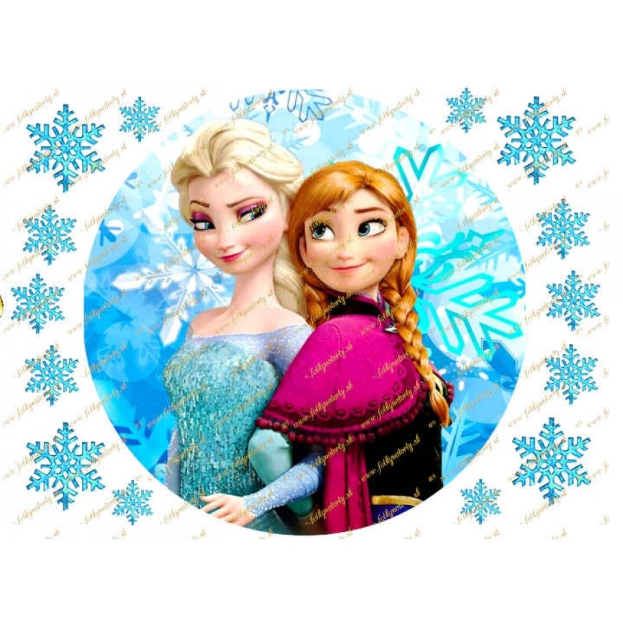Jedlý obrázok na tortu Ľadové kráľovstvo Anna a Elsa - kruh