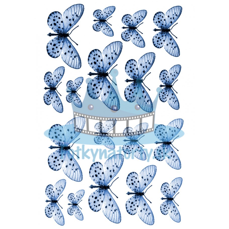 Jedlé obrázky motýle tmavo-modré - dekorácie na muffiny, na tortu, zákusky- 18 ks