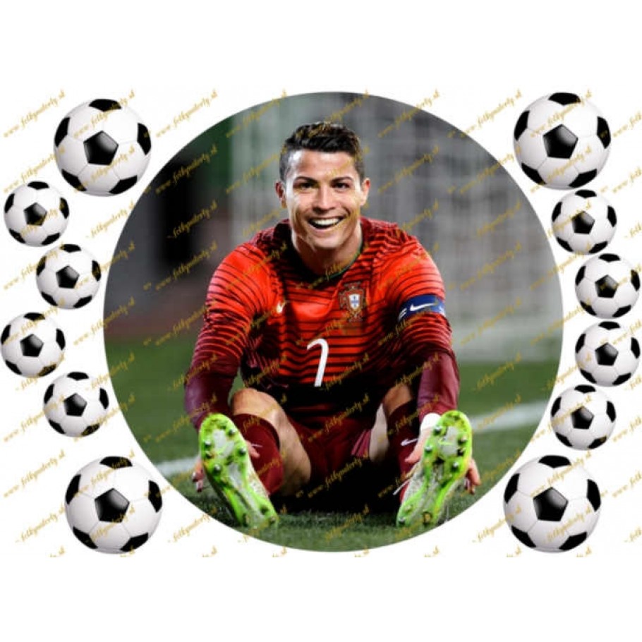 Futbalista Cristiano Ronaldo - jedlý obrázok na tortu - kruh s dekoráciami
