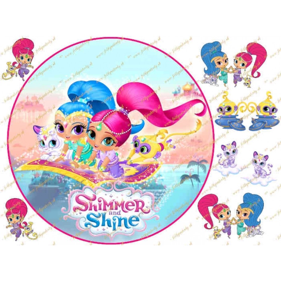 Jedlý okrúhly obrázok na tortu Shimmer and Shine